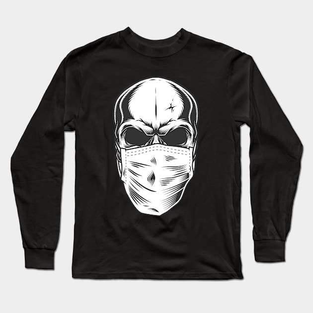 Masked Skull Design Long Sleeve T-Shirt by Mako Design 